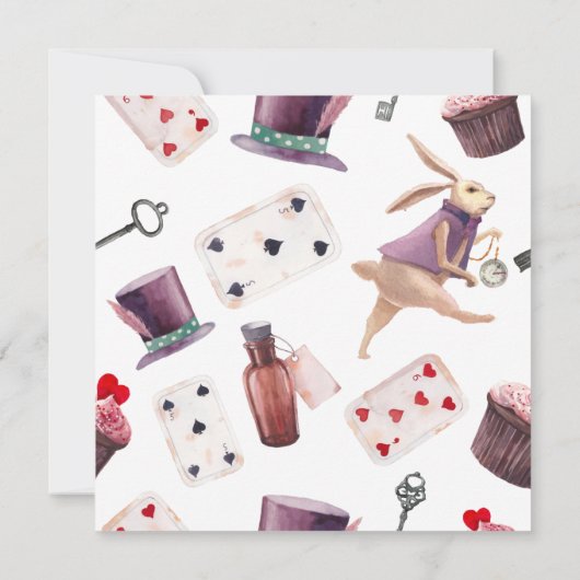 Alice im Wunderland Wasserfarbenes handgemaltes Ka Einladung (Rückseite)