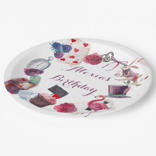 Alice im Wunderland Wasserfarbenes handgemaltes Ka Pappteller (Schrägansicht)