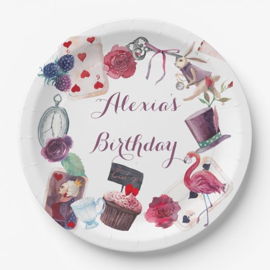 Alice im Wunderland Wasserfarbenes handgemaltes Ka Pappteller (Vorderseite)