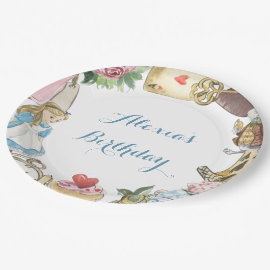 Alice im Wunderland Wasserfarbenes handgemaltes Ka Pappteller (Schrägansicht)