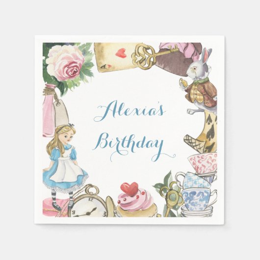 Alice im Wunderland Wasserfarbenes handgemaltes Ka Serviette (Vorderseite)