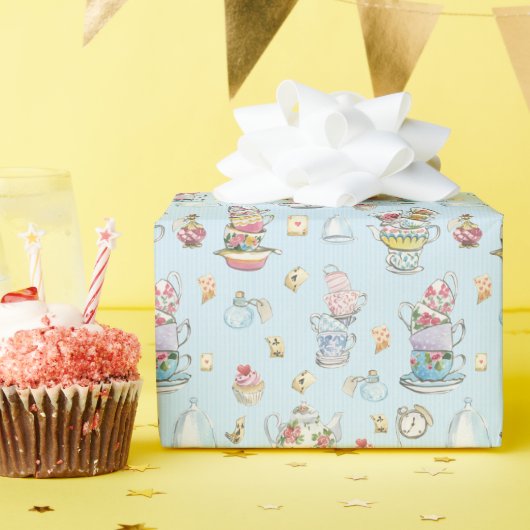 Alice im Wunderland Watercolor Blauer Streifen Geschenkpapier (Geburtstagsparty)