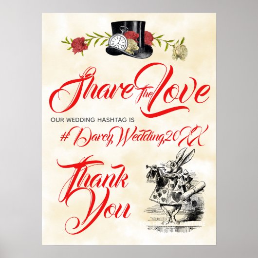 Alice im Wunderland Wedding Hashtag Sign Poster (Vorne)