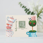 Alice im Wunderland Wedding qr Code RSVP Card (Stehend Vorderseite)