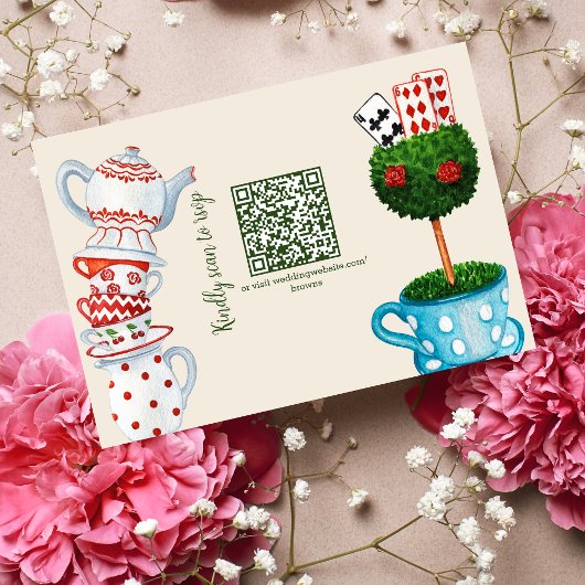 Alice im Wunderland Wedding qr Code RSVP Card Karte
