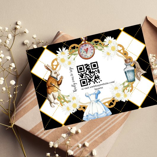Alice im Wunderland Wedding qr Code RSVP Card Karte