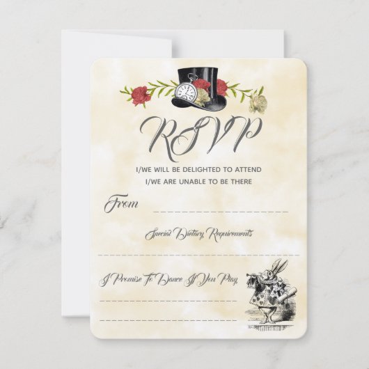 Alice im Wunderland Wedding RSVP Karte (Vorderseite)