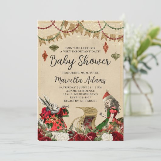 Alice im Wunderland Weihnachtsdusche Einladung (Stehend Vorderseite)