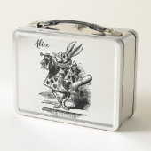 Alice im Wunderland-weißes Kaninchen als Verkünder Metall Brotdose (Rückseite)