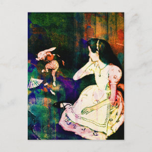 Alice im Wunderland & Weißes Kaninchen Aquarell Postkarte