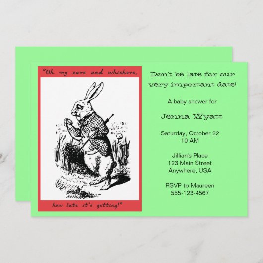 Alice im Wunderland - weißes Kaninchen Einladung (Vorne/Hinten)