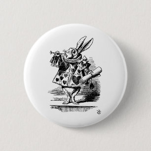 Alice im Wunderland-weißes Kaninchen mit Trompete Button