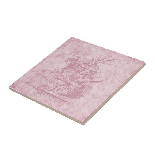 Alice im Wunderland Weißes Kaninchen Rosa Blumenku Fliese (Seite)