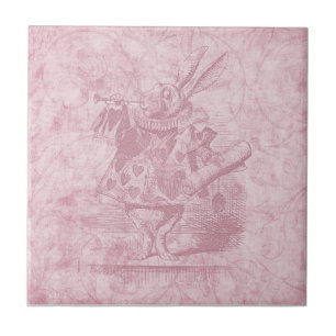 Alice im Wunderland Weißes Kaninchen Rosa Floral A Fliese