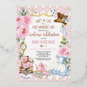 Alice im Wunderland Welcome Baby Celebration Party Folieneinladung (Vorderseite)