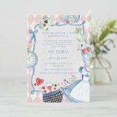 Alice im Wunderland Whimsical Fantasy Baby Dusche Einladung (Stehend Vorderseite)