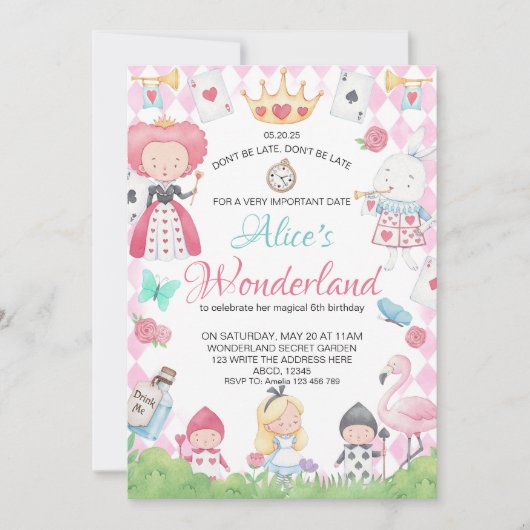 Alice im Wunderland Whimsical Geburtstag Einladung (Vorderseite)