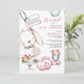 Alice im Wunderland White Rabbit Girl Babydusche Einladung (Stehend Vorderseite)