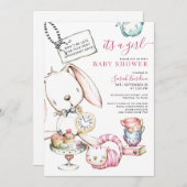 Alice im Wunderland White Rabbit Girl Babydusche Einladung (Vorne/Hinten)