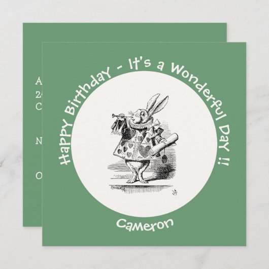 Alice im Wunderland White Rabbit Herald Birthday Einladung (Vorne/Hinten)