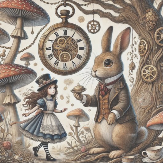 Alice im Wunderland White Rabbit Tee Art Aufkleber (Vorderseite)