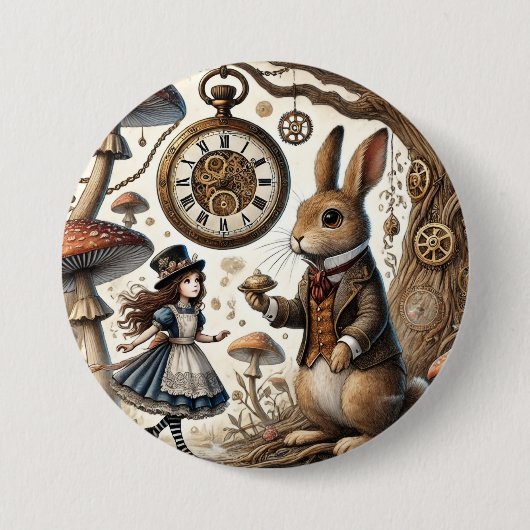 Alice im Wunderland White Rabbit Tee Art Button (Vorderseite)