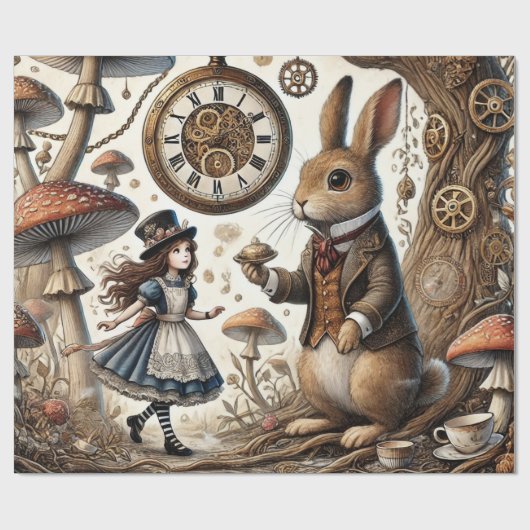 Alice im Wunderland White Rabbit Tee Art Geschenkpapier (Flach)