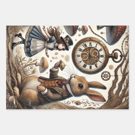 Alice im Wunderland White Rabbit Tee Art Geschenkpapier Set (Vorderseite 2)