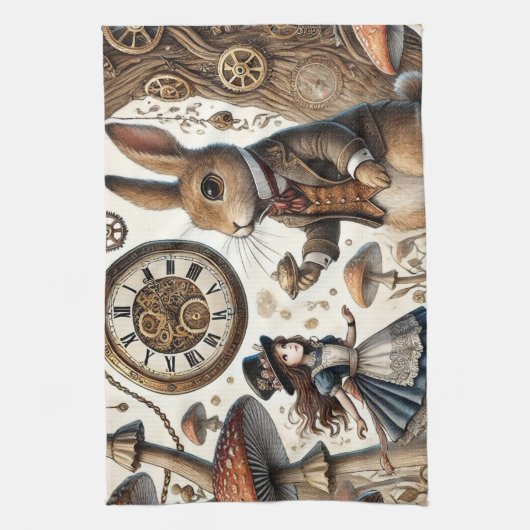 Alice im Wunderland White Rabbit Tee Art Geschirrtuch (Vertikal)
