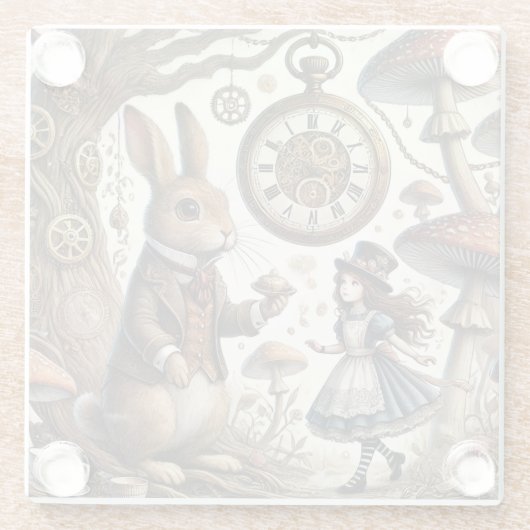 Alice im Wunderland White Rabbit Tee Art Glasuntersetzer (Rückseite)