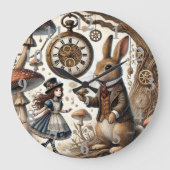 Alice im Wunderland White Rabbit Tee Art Große Wanduhr (Vorderseite)