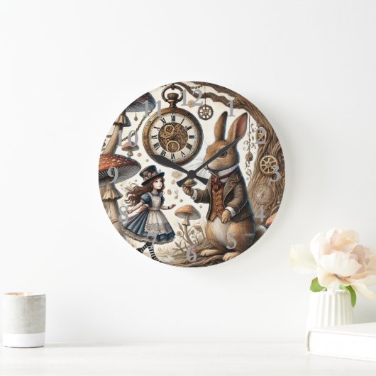 Alice im Wunderland White Rabbit Tee Art Große Wanduhr (Zuhause)