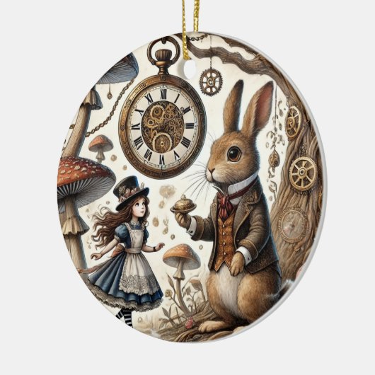 Alice im Wunderland White Rabbit Tee Art Keramik Ornament (Links)