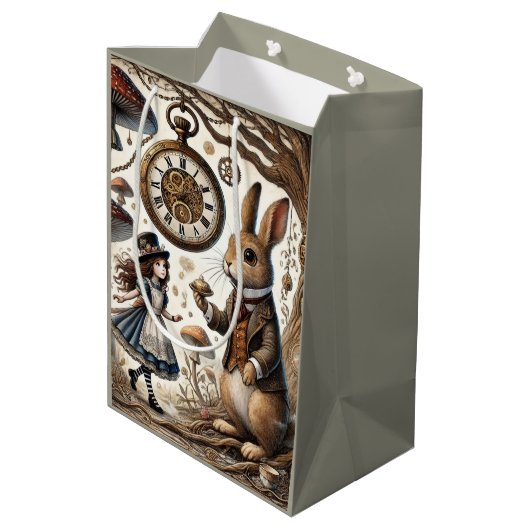 Alice im Wunderland White Rabbit Tee Art Mittlere Geschenktüte (Rückseite Schrägansicht)