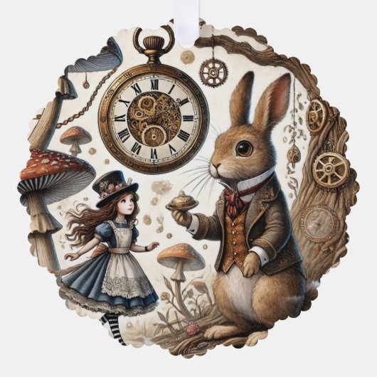 Alice im Wunderland White Rabbit Tee Art Ornament Karte (Vorderseite)