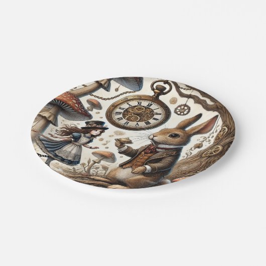 Alice im Wunderland White Rabbit Tee Art Pappteller (Schrägansicht)