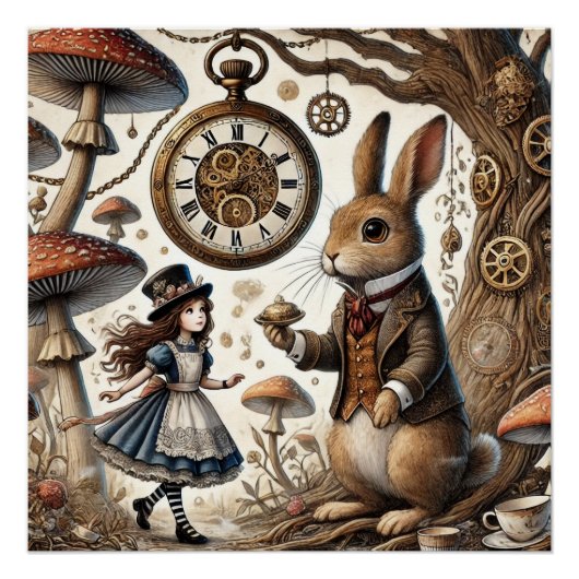 Alice im Wunderland White Rabbit Tee Art Poster (Vorderseite)