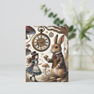 Alice im Wunderland White Rabbit Tee Art Postkarte