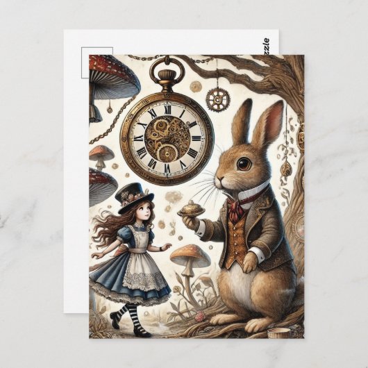 Alice im Wunderland White Rabbit Tee Art Postkarte (Vorne/Hinten)