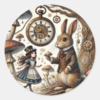 Alice im Wunderland White Rabbit Tee Art Runder Aufkleber