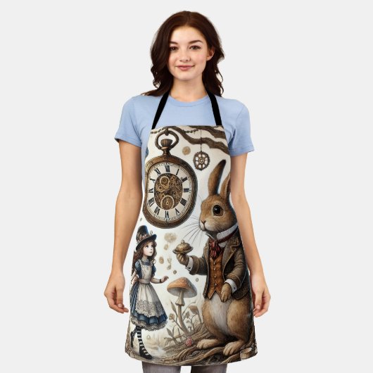 Alice im Wunderland White Rabbit Tee Art Schürze (Getragen)