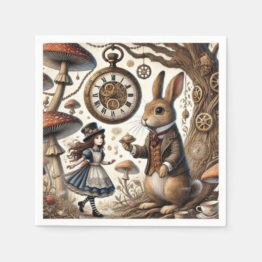 Alice im Wunderland White Rabbit Tee Art Serviette (Vorderseite)