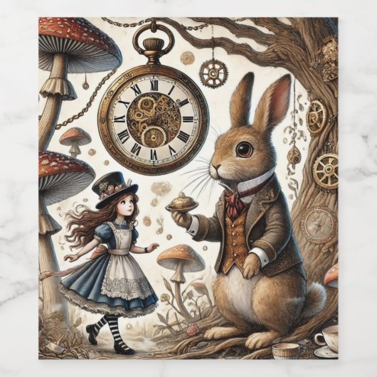 Alice im Wunderland White Rabbit Tee Art Weinetikett (Einzelnes Label)