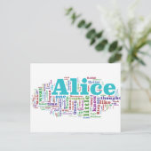 Alice im Wunderland Word Cloud Postkarte (Stehend Vorderseite)