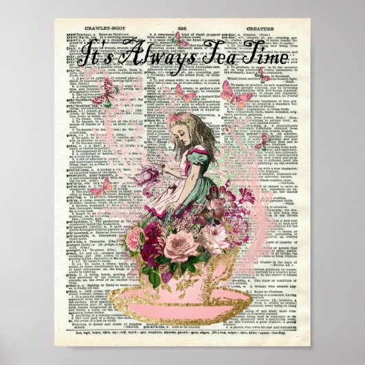 Alice im Wunderland Wörterbuchseite, "Tea Time" Poster (Vorne)