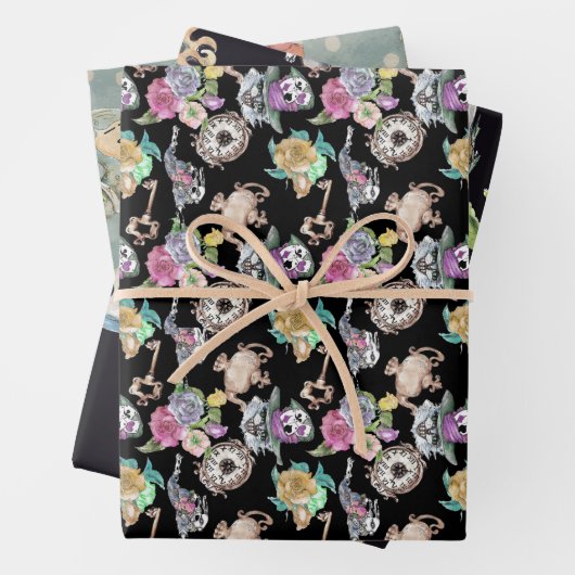 Alice im Wunderland Wrapping Paper 3 Designs Geschenkpapier Set (Beispiel)