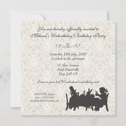 Alice im Wunderland-wütender Einladung (Rückseite)