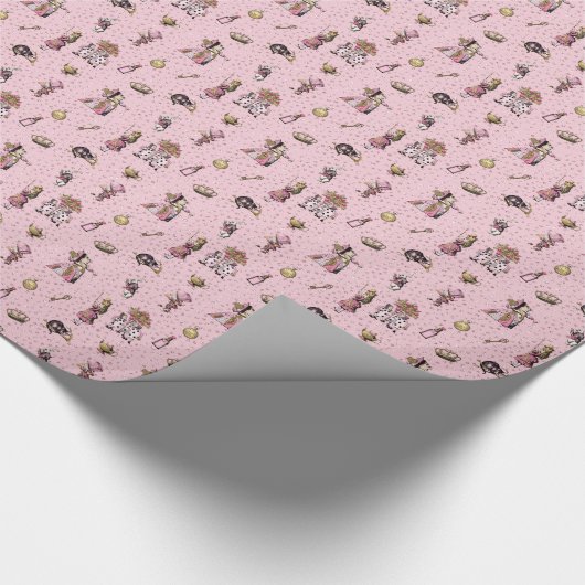 Alice im Wunderland-Zeichen auf rosa Glitzer-Punkt Geschenkpapier (Ecke)