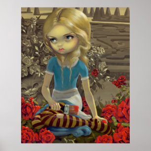 Alice im Wunderland Zeichnen der Rose Roter DRUCK Poster