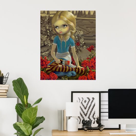 Alice im Wunderland Zeichnen der Rose Roter DRUCK Poster (Heimbüro)